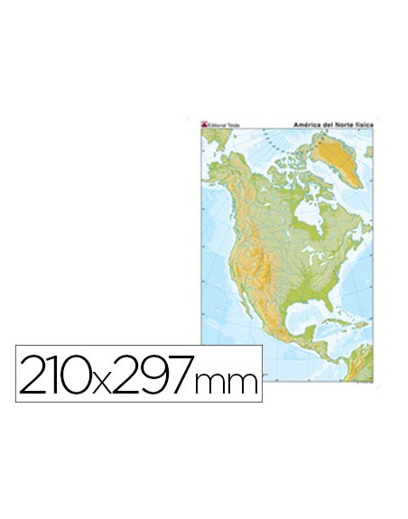 Mapa mudo color din a4 america del norte fisico