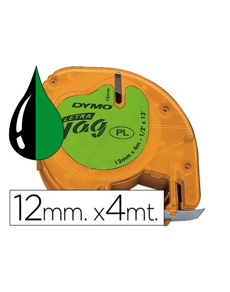 Cinta dymo 12mmx4mt -negro/verde acido para maquina letratag