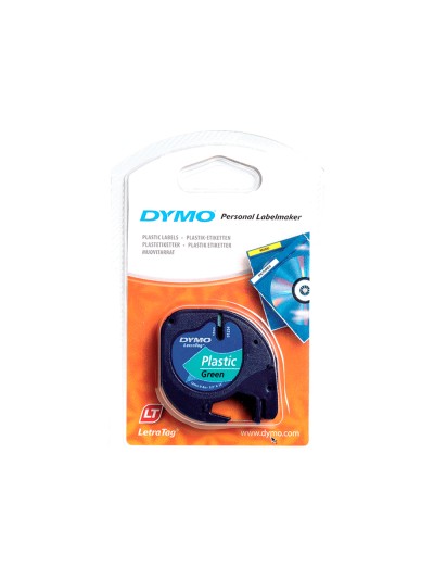 Cinta dymo 12mmx4mt -negro/verde acido para maquina letratag