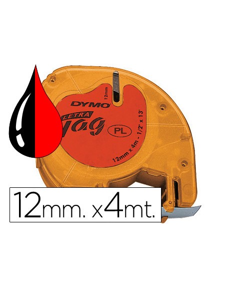 Cinta dymo 12mmx4mt -negro/rojo para maquina letratag