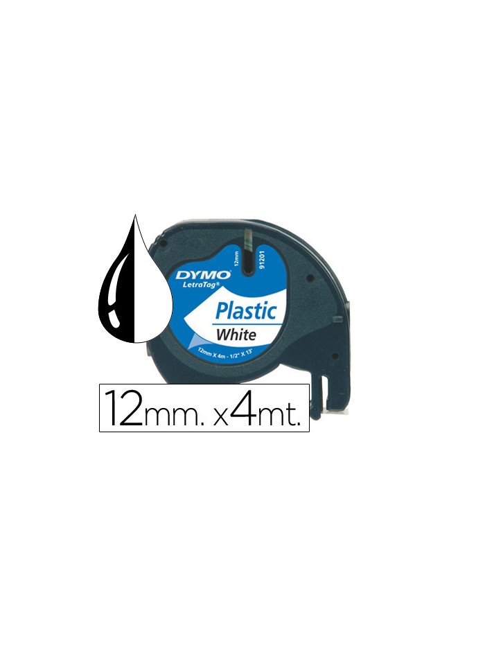 Cinta dymo plastico 12mmx4mt negro/blanco perla para maquina letratag 91201 Cinta dymo plastico 12mmx4mt negro/blanco perla para maquina letratag 91201