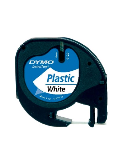 Cinta dymo plastico 12mmx4mt negro/blanco perla para maquina letratag 91201