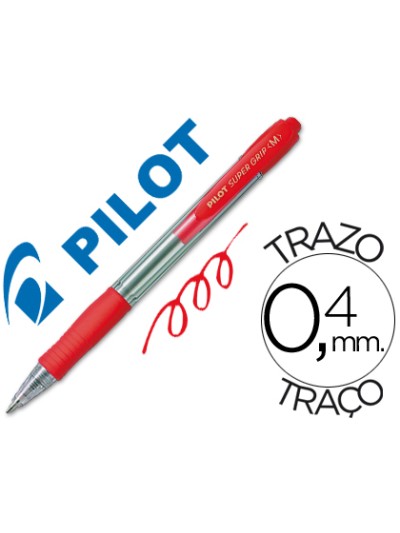 Boligrafo pilot super grip rojo retractil sujecion de caucho tinta base de aceite