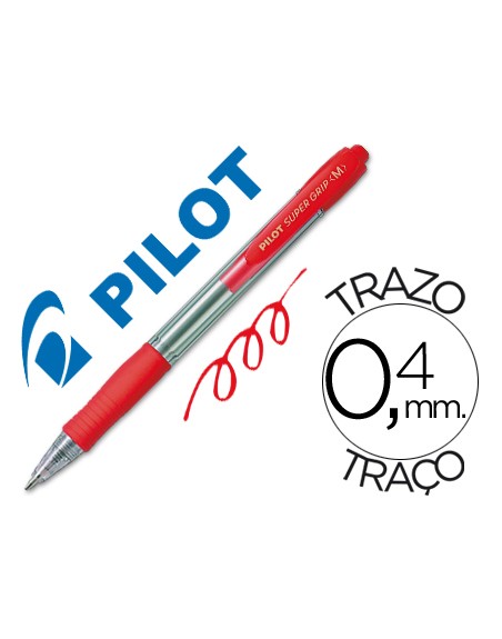 Boligrafo pilot super grip rojo retractil sujecion de caucho tinta base de aceite