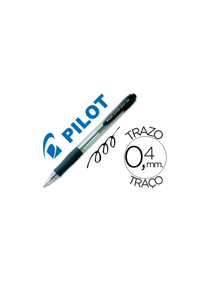Boligrafo pilot super grip negro retractil sujecion de caucho tinta base de aceite Boligrafo pilot super grip negro retractil sujecion de caucho tinta base de aceite