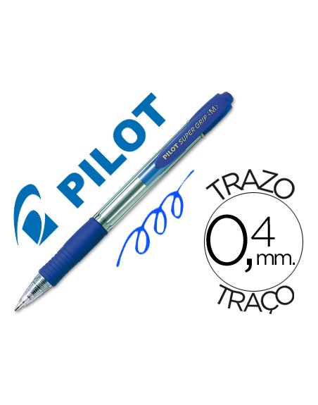 Boligrafo pilot super grip azul retractil sujecion de caucho tinta base de aceite