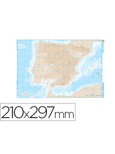 Mapa mudo b/n din a4 españa fisico