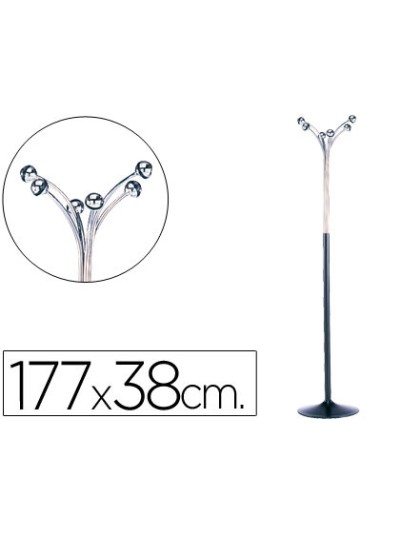 Perchero metalico pie 6 colgadores color negro/cromado 177x38 cm