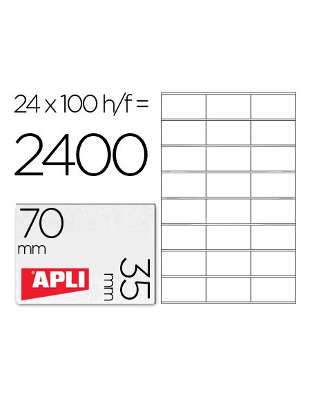 Etiqueta adhesiva apli 1272 tamaño 70x35 mm fotocopiaodra laser ink-jet caja con 100 hojas din a4