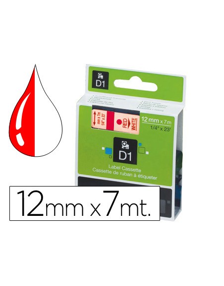Cinta dymo 1000 rojo-blanco 12mm x 7mt d1
