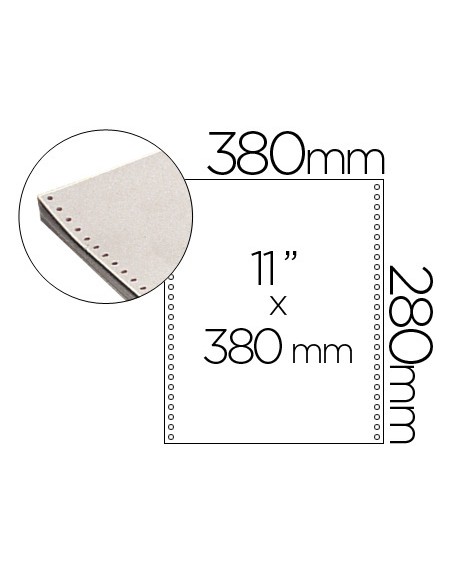 Papel continuo 380x11 blanco caja de 2500 hojas