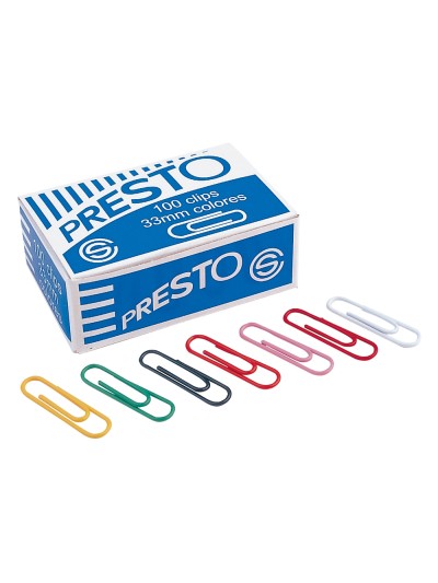Clips colores presto caja de 100 unidades colores surtidos