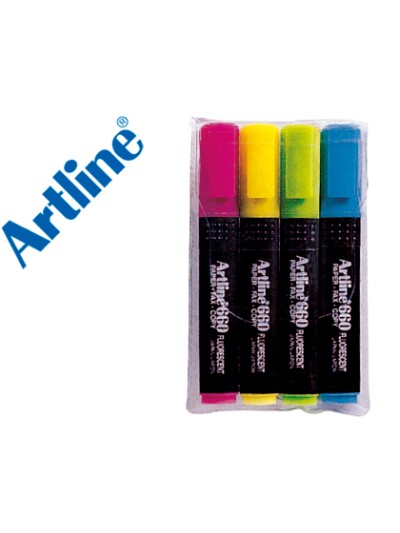 Rotulador artline fluorescente ek-660 punta biselada bolsa de 4 unidades colores surtidos