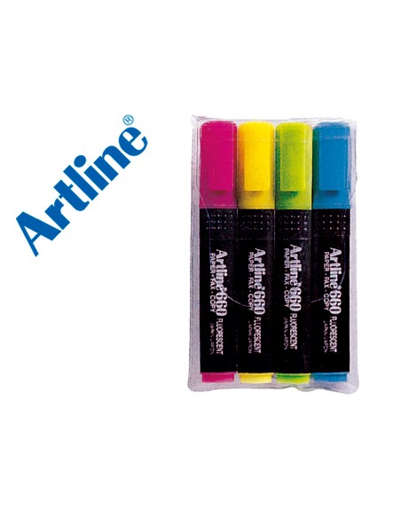 Rotulador artline fluorescente ek-660 punta biselada bolsa de 4 unidades colores surtidos