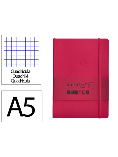 Cuaderno con gomilla antartik notes tapa blanda a5 hojas cuadricula burdeos 80 hojas 80 gr fsc