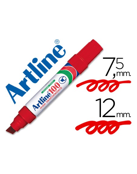 Rotulador artline marcador permanente 100 rojo punta biselada