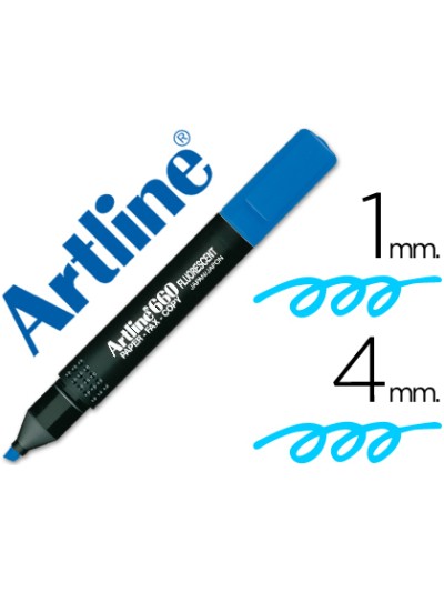 Rotulador artline fluorescente ek-660 azul punta biselada