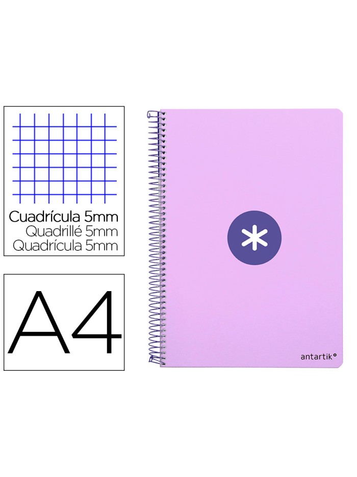 Cuaderno espiral antartik a4 micro tapa dura 80h 100 gr cuadro 5 mm sin bandas 4 taladros color lavanda Cuaderno espiral antartik a4 micro tapa dura 80h 100 gr cuadro 5 mm sin bandas 4 taladros color lavanda