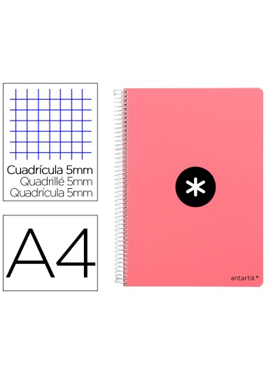 Cuaderno espiral antartik a4 micro tapa dura 80 h 100 gr cuadro 5mm sin bandas 4 taladros color coral