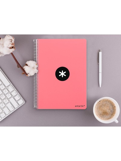 Cuaderno espiral antartik a4 micro tapa dura 80 h 100 gr cuadro 5mm sin bandas 4 taladros color coral