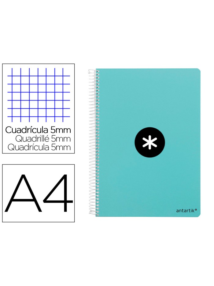 Cuaderno espiral antartik a4 micro tapa dura 80h 100 gr cuadro 5mm sin bandas 4 taladros color menta Cuaderno espiral antartik a4 micro tapa dura 80h 100 gr cuadro 5mm sin bandas 4 taladros color menta