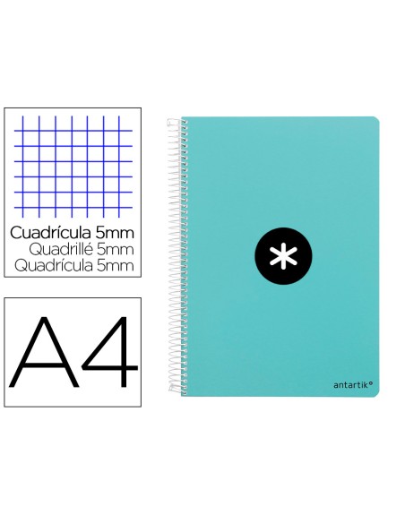 Cuaderno espiral antartik a4 micro tapa dura 80h 100 gr cuadro 5mm sin bandas 4 taladros color menta