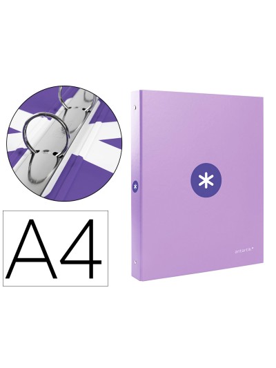 Carpeta antartik a4 forrada 4 anillas 25 mm redondas color lavanda