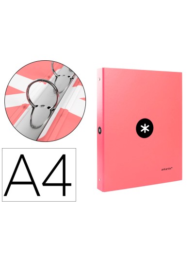 Carpeta antartik a4 forrada 4 anillas 25 mm redondas color coral