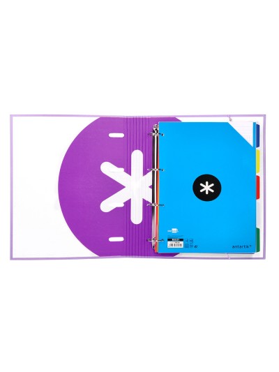 Carpeta con recambio antartik a4 cuadro 5mm forrada 4 anillas 40mm redondas con solapa color lavanda