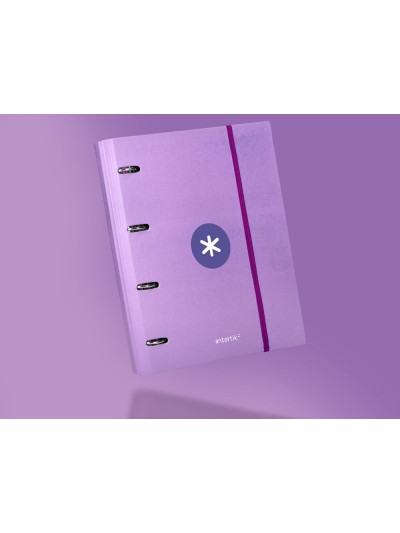 Carpeta con recambio antartik a4 cuadro 5mm forrada 4 anillas 40mm redondas con solapa color lavanda