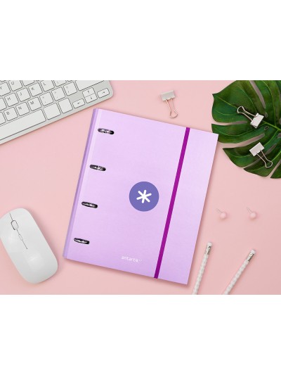 Carpeta con recambio antartik a4 cuadro 5mm forrada 4 anillas 40mm redondas con solapa color lavanda