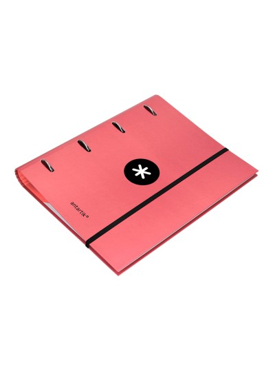 Carpeta con recambio antartik a4 cuadro 5mm forrada 4 anillas 40mm redondas con solapa color coral
