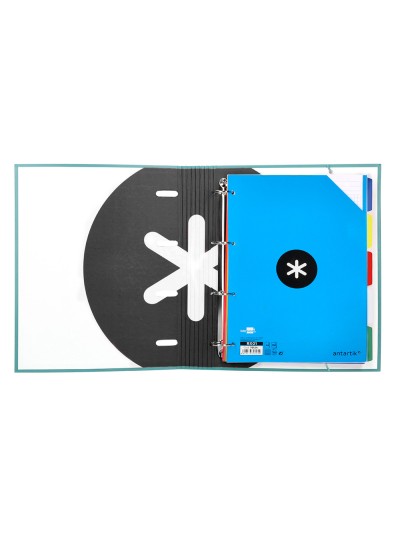 Carpeta con recambio antartik a4 cuadro 5mm forrada 4 anillas 40mm redondas con solapa color menta