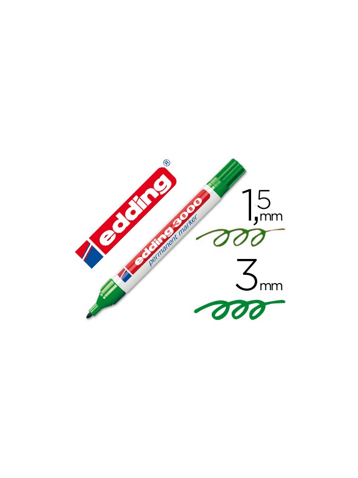 Rotulador edding marcador permanente 3000 verde punta redonda 1,5-3 mm recargable Rotulador edding marcador permanente 3000 verde punta redonda 1,5-3 mm recargable