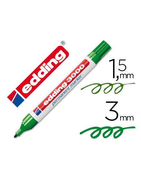 Rotulador edding marcador permanente 3000 verde punta redonda 1,5-3 mm recargable