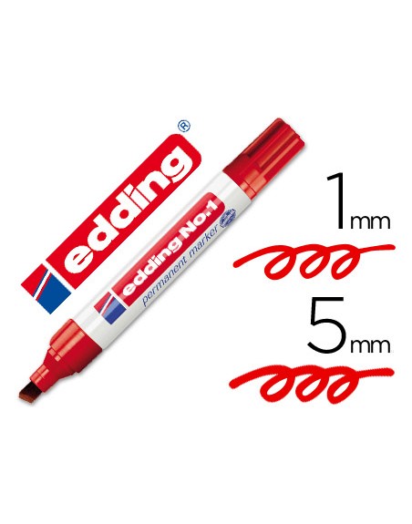 Rotulador edding marcador permanente 1 rojo punta biselada 5 mm recargable