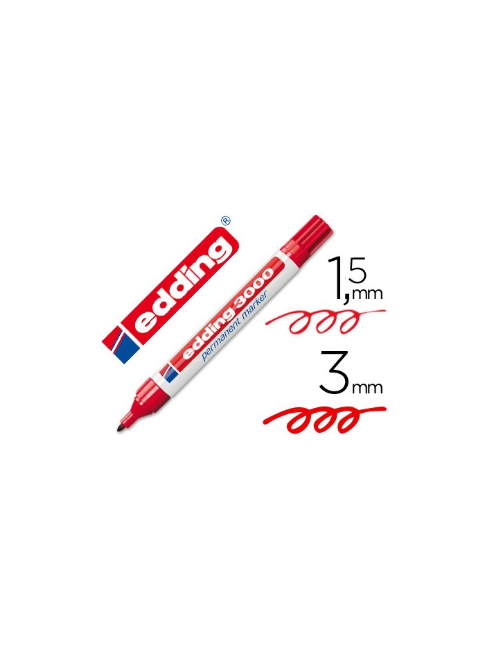 Rotulador edding marcador permanente 3000 rojo punta redonda 1,5-3 mm recargable Rotulador edding marcador permanente 3000 rojo punta redonda 1,5-3 mm recargable