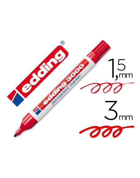 Rotulador edding marcador permanente 3000 rojo punta redonda 1,5-3 mm recargable