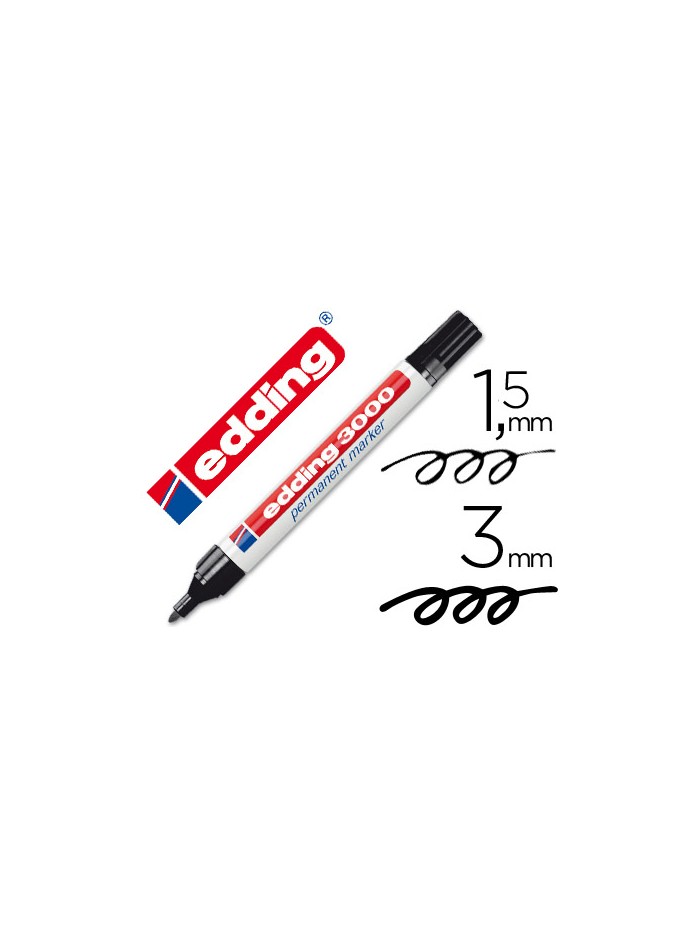 Rotulador edding marcador permanente 3000 negro punta redonda 1,5-3 mm recargable Rotulador edding marcador permanente 3000 negro punta redonda 1,5-3 mm recargable