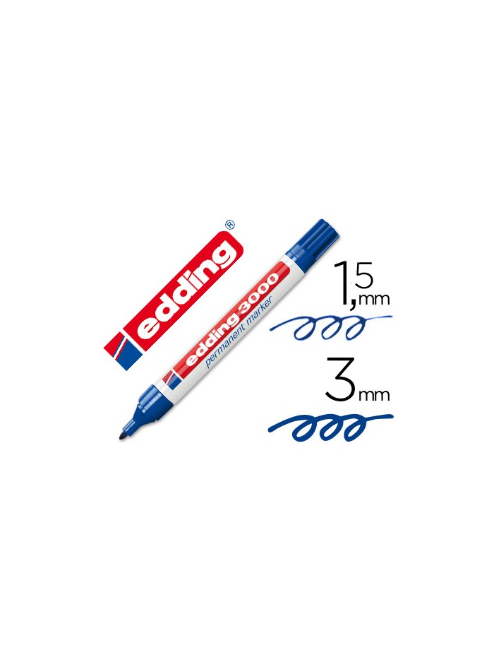 Rotulador edding marcador permanente 3000 azul punta redonda 1,5-3 mm recargable Rotulador edding marcador permanente 3000 azul punta redonda 1,5-3 mm recargable