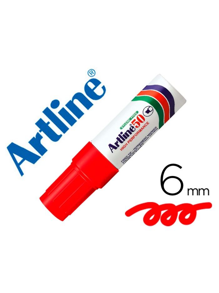 Rotulador artline marcador permanente ek-50 rojo -punta biselada 6 mm -papel metal y cristal Rotulador artline marcador permanente ek-50 rojo -punta biselada 6 mm -papel metal y cristal
