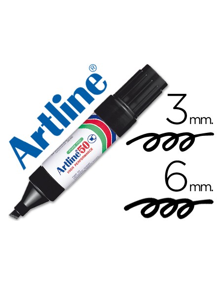 Rotulador artline marcador permanente ek-50 negro punta biselada 6 mm papel metal y cristal