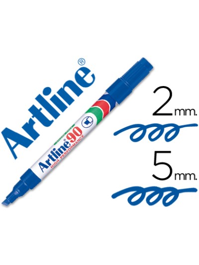 Rotulador artline marcador permanente ek-90 azul punta biselada 5 mm papel metal y cristal