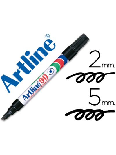 Rotulador artline marcador permanente ek-90 negro punta biselada 5 mm papel metal y cristal