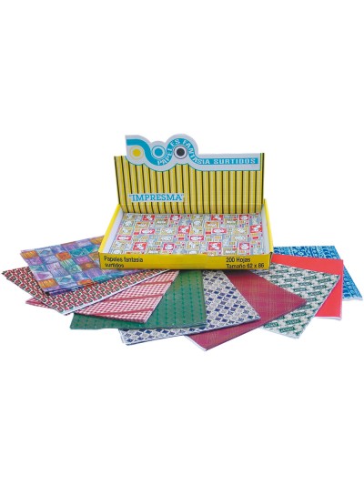 Papel de regalo impresma 62x86 cm caja de 200 hojas diseños surtidos gramaje 40g/m2