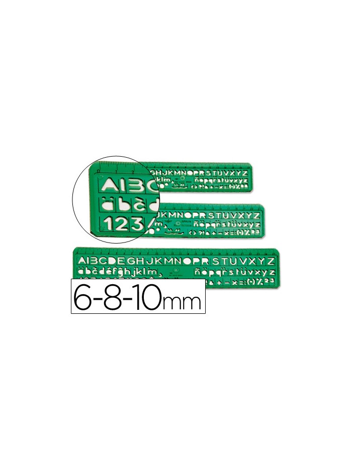 Normografo escolar domingo ferrer 6/8/10 mm plastico verde juego de 3 unidades
