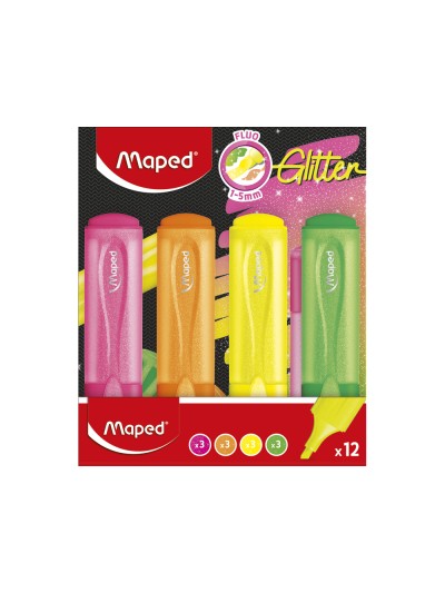 Rotulador maped fluorescente glitter blister de 12 unidades colores surtidos