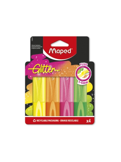 Rotulador maped fluorescente glitter blister de 4 unidades colores surtidos
