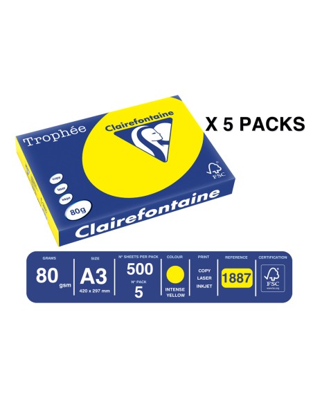 Papel color trophee a3 80gr sol intenso paquete de 500 hojas