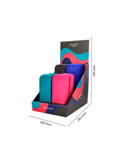 Estuche portatodo antartik prisma soft rectangular 185x50x75 mm expositor de 8 unidades colores intensos